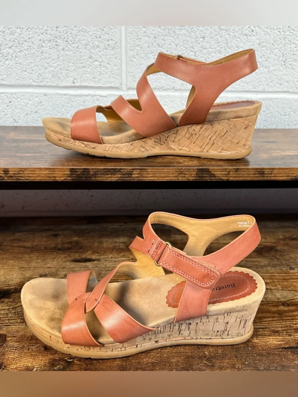 Baretraps Cork Wedge Heel‎ Sandals Faux Leather Pink Casual Freesia Women's 7.5